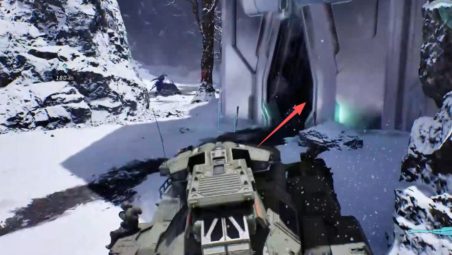 Scorpion approaching the left-side door of the central structure