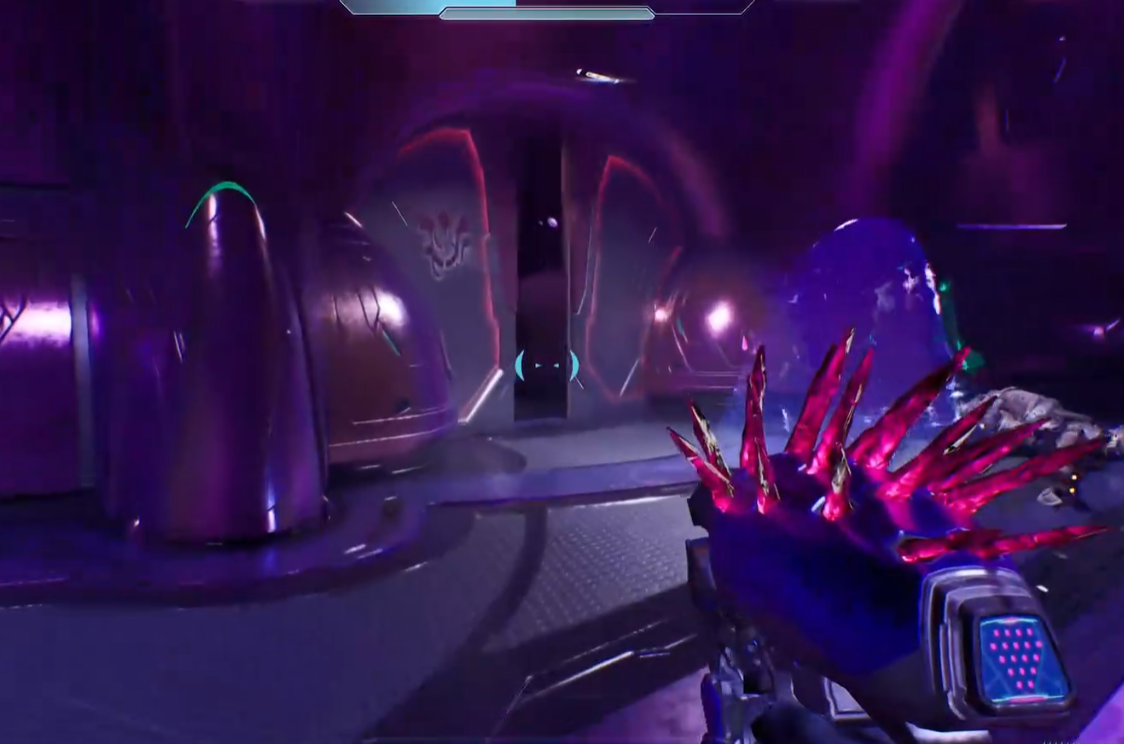 Open doorway to the left of the tractor beam platform