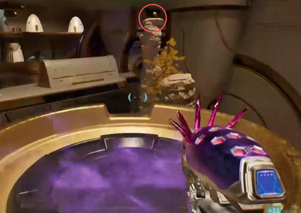Grunt Birthday Party skull circled on top of the stone spire