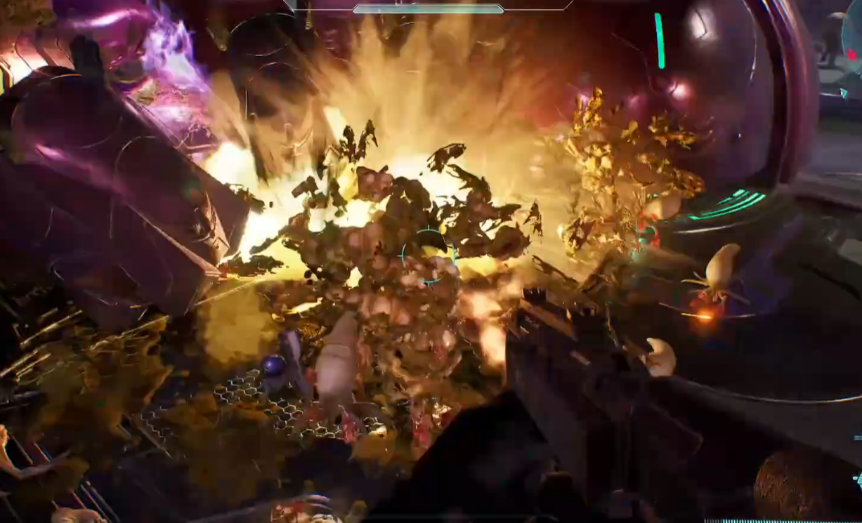 Flood-filled first major room inside the ship near the destroyed Wraith