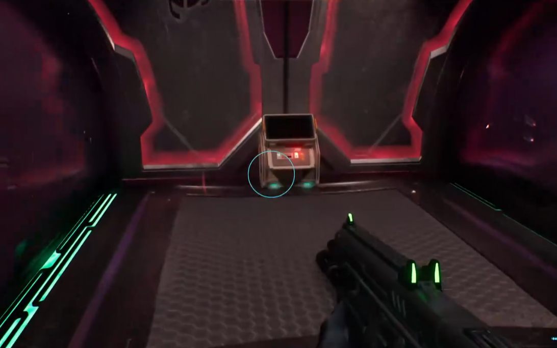Consumed terminal mounted against the locked red door