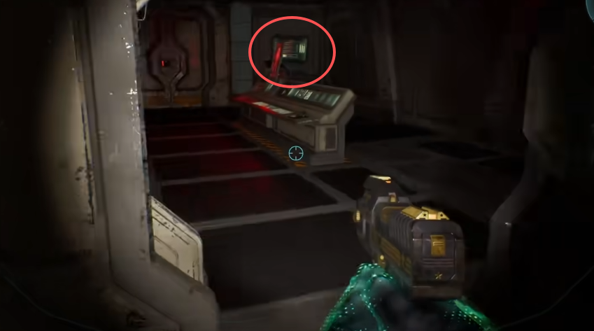 Approach terminal circled on a desk at the end of the side room