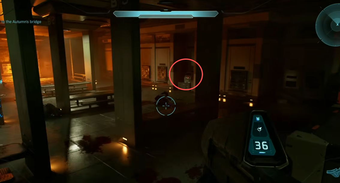 Arrival terminal circled in the right-side alcove of the BO3L mess hall